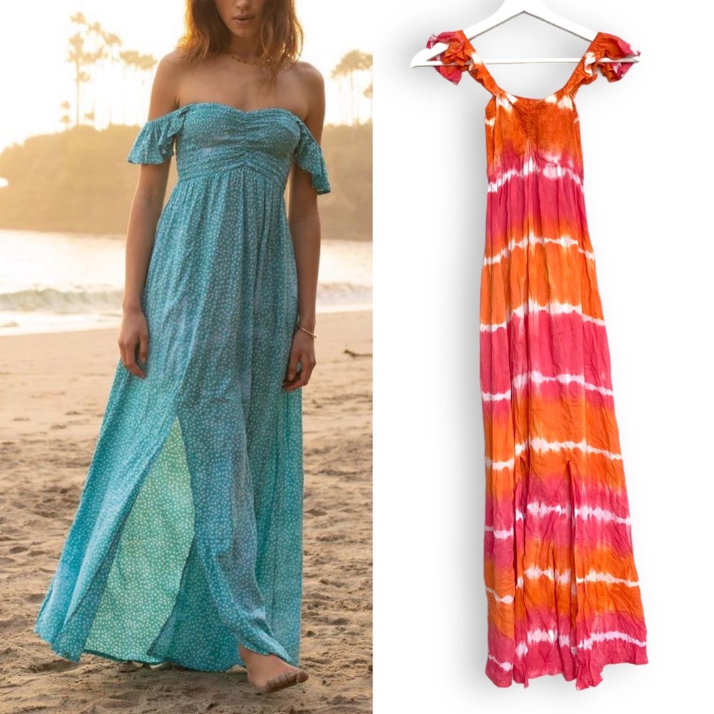 Tiare Hawaii Pink and Orange Maxi Dress Size small